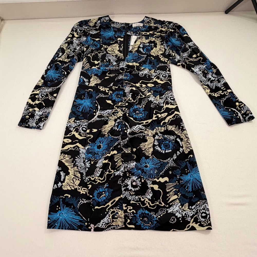 ALC Silk Mini Dress Floral VNeck Ruched Black Blue Long Sleeve Cocktail Sz 4 NWT - Picture 16 of 16